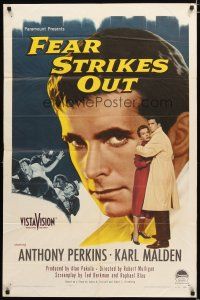 2t329 FEAR STRIKES OUT 1sh '57 Anthony Perkins as baseball player Jim Piersall!