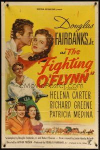 2t331 FIGHTING O'FLYNN 1sh '49 cool art of swashbuckling Douglas Fairbanks, Jr., Helena Carter!