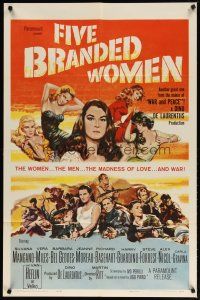 2t339 FIVE BRANDED WOMEN 1sh '60 Silvana Mangano, Vera Miles, Barbara Bel Geddes, Jeanne Moreau!