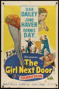 2t385 GIRL NEXT DOOR 1sh '53 artwork sexy June Haver, Dan Dailey & Dennis Day, dancing!