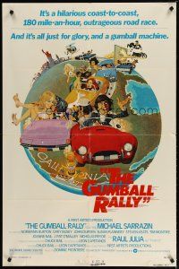 2t407 GUMBALL RALLY style A 1sh '76 Michael Sarrazin, cool art of car racing around the world!