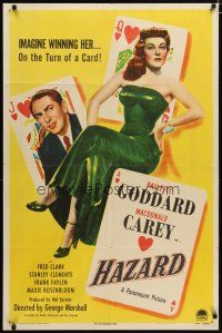 2t422 HAZARD style A 1sh '48 great playing card art of sexy Paulette Goddard & Macdonald Carey!