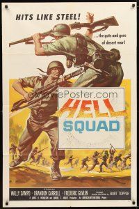 2t433 HELL SQUAD 1sh '58 it hits like steel, the guts & gore of desert war, cool artwork!