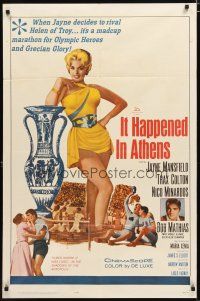 2t492 IT HAPPENED IN ATHENS 1sh '62 super sexy Jayne Mansfield rivals Helen of Troy, Olympics!