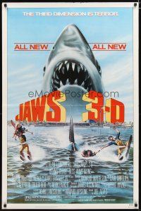 2t500 JAWS 3-D 1sh '83 great Gary Meyer shark artwork, the third dimension is terror!