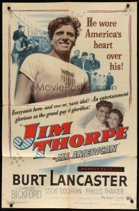 2t506 JIM THORPE ALL AMERICAN 1sh '51 Burt Lancaster as greatest athlete of all time!