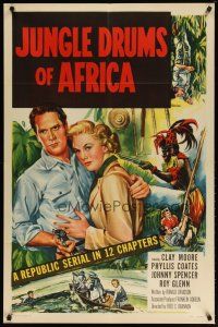 2t516 JUNGLE DRUMS OF AFRICA 1sh '52 Clayton Moore with gun & Phyllis Coates, entire serial!