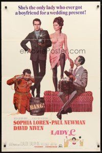 2t544 LADY L style B 1sh '66 cool art of sexy Sophia Loren, Paul Newman & David Niven!