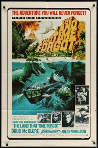 2t546 LAND THAT TIME FORGOT 1sh '75 Edgar Rice Burroughs, Akimoto dinosaur art!