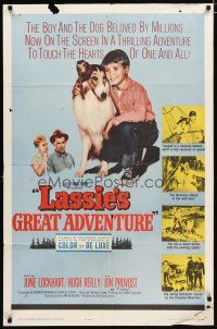 2t548 LASSIE'S GREAT ADVENTURE 1sh '63 most classic Collie dog & boy in hot air balloon!