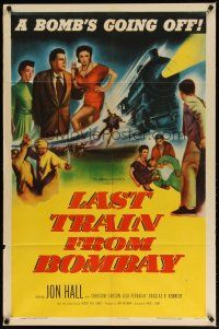 2t555 LAST TRAIN FROM BOMBAY 1sh '52 Jon Hall, Christine Larsen, cool train artwork!