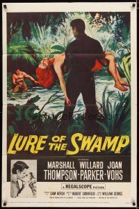 2t585 LURE OF THE SWAMP 1sh '57 two men & a super sexy woman find their destination is Hell!