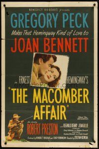 2t588 MACOMBER AFFAIR 1sh '47 Gregory Peck, Joan Bennett, Hemingway's story of bold violent love!