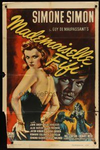 2t589 MADEMOISELLE FIFI style A 1sh '44 Robert Wise directed, great sexy artwork of Simone Simon!