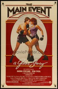 2t594 MAIN EVENT 1sh '79 great full-length image of Barbra Streisand boxing with Ryan O'Neal!