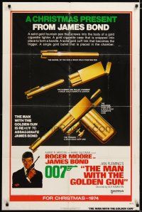 2t596 MAN WITH THE GOLDEN GUN advance 1sh '74 a Christmas present from James Bond, cool!