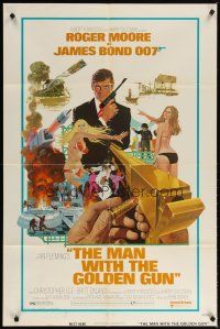 2t597 MAN WITH THE GOLDEN GUN west hemi 1sh '74 art of Roger Moore as James Bond by McGinnis!