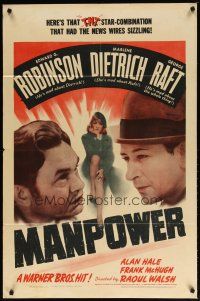 2t601 MANPOWER 1sh '41 George Raft, Edward G. Robinson, sexy Marlene Dietrich!