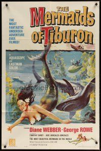 2t610 MERMAIDS OF TIBURON 1sh '62 Diane Webber, underwater art of sexy mermaid & shark!