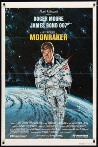 2t623 MOONRAKER style A int'l teaser 1sh '79 art of Roger Moore as Bond in space by Goozee!