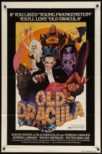 2t663 OLD DRACULA 1sh '75 Vampira, David Niven as Dracula, Clive Donner, wacky horror art!
