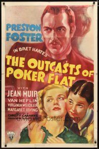 2t674 OUTCASTS OF POKER FLAT 1sh '37 Bret Harte classic, great artwork of Preston Foster!