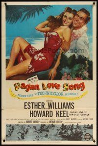 2t679 PAGAN LOVE SONG 1sh '50 best romantic close up of sexy Esther Williams & Howard Keel!