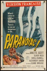 2t680 PARANOIAC 1sh '63 a harrowing excursion that takes you deep into its twisted mind!