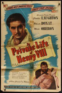 2t709 PRIVATE LIFE OF HENRY VIII 1sh R47 art of Charles Laughton, directed by Alexander Korda!
