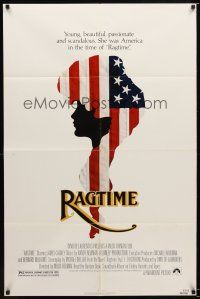2t721 RAGTIME 1sh '81 James Cagney, cool patriotic American flag art, directed by Milos Forman!
