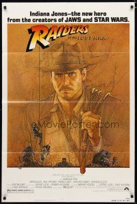 2t722 RAIDERS OF THE LOST ARK 1sh '81 great art of adventurer Harrison Ford by Amsel!