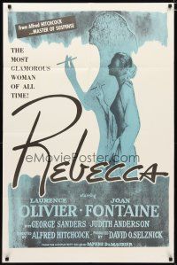 2t724 REBECCA 1sh R60s Alfred Hitchcock, art of Laurence Olivier & Joan Fontaine!