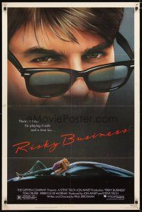2t746 RISKY BUSINESS 1sh '83 classic close up artwork image of Tom Cruise in cool shades!