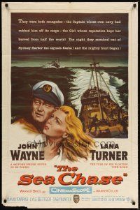 2t763 SEA CHASE 1sh '55 great seafaring artwork of John Wayne & Lana Turner + ship!