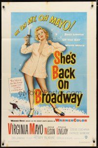 2t778 SHE'S BACK ON BROADWAY 1sh '53 full-length sexy Virginia Mayo in skimpy outfit!