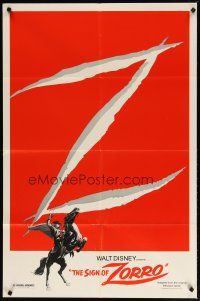 2t783 SIGN OF ZORRO 1sh R78 Walt Disney, art of masked hero Guy Williams on horseback & giant Z!