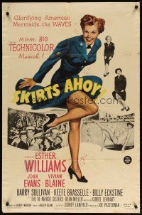 2t789 SKIRTS AHOY 1sh '52 great full-length art of sexy sailor Esther Williams in uniform!