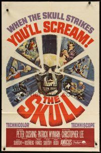 2t790 SKULL 1sh '65 Peter Cushing, Christopher Lee, cool horror artwork of creepy skull!