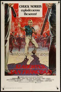 2t794 SLAUGHTER IN SAN FRANCISCO 1sh '81 Wei Lo, awesome artwork of surrounded Chuck Norris!