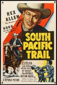 2t824 SOUTH PACIFIC TRAIL 1sh '52 great artwork of Rex Allen close up & on his horse Koko!