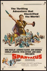2t829 SPARTACUS style B 1sh R67 classic Stanley Kubrick & Kirk Douglas epic, cool gladiator art!