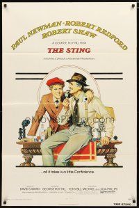 2t848 STING 1sh '74 artwork of con men Paul Newman & Robert Redford by Richard Amsel!