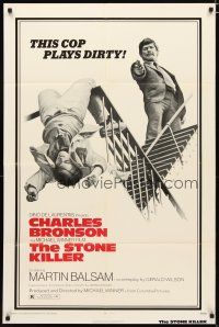 2t849 STONE KILLER 1sh '73 Charles Bronson is a cop who plays dirty shooting guy on fire escape!