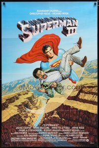 2t868 SUPERMAN III 1sh '83 art of Reeve flying w/Richard Pryor by L. Salk!