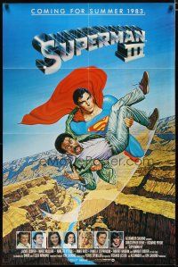 2t869 SUPERMAN III advance 1sh '83 art of Reeve flying w/Richard Pryor by L. Salk!