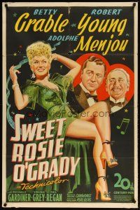 2t001 SWEET ROSIE O'GRADY 1sh '43 stone litho of sexy Betty Grable, Robert Young & Menjou!