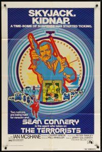 2t891 TERRORISTS 1sh '75 great colorful artwork of Sean Connery by Robert Tanenbaum!