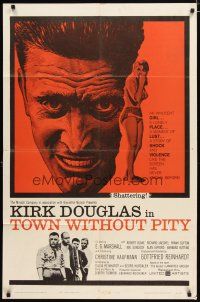 2t912 TOWN WITHOUT PITY 1sh '61 intense artwork of Kirk Douglas, plus sexy Christine Kaufmann!