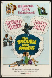 2t915 TROUBLE WITH ANGELS 1sh '66 art of Hayley Mills on bike with nun Rosalind Russell!