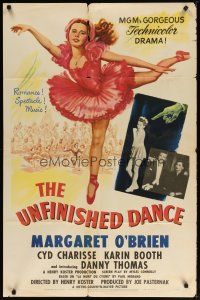 2t919 UNFINISHED DANCE 1sh '47 great artwork of pretty young ballerina Margaret O'Brien!